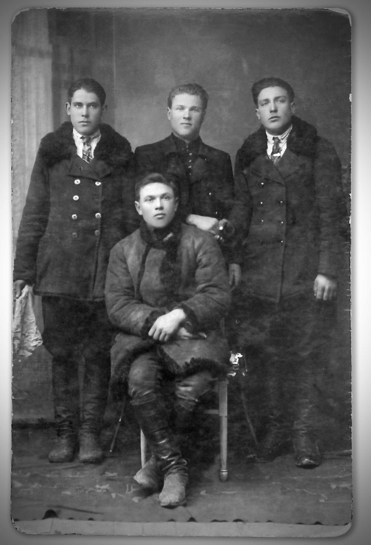 Roman Furman (seated) and friends. Pustomyty, Ukraine, ca. 1930.
